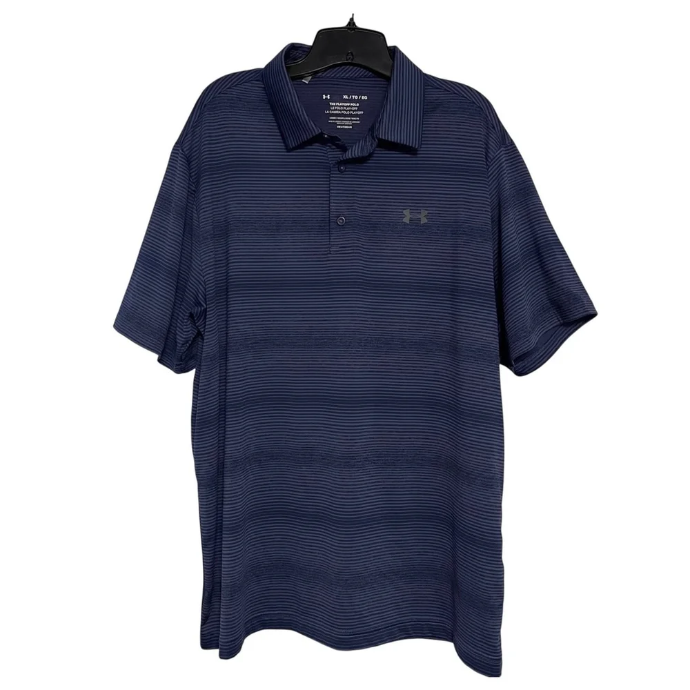 Under Armour Loose Fit Orange Blue Striped Golf Polo Shirts Set of Two Size XL
